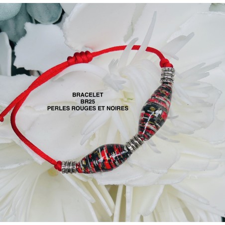 Bracelet BR25  Perles rouges et noires