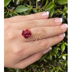 BAGUE : ROSE ROUGE    - PLAQUÉ OR -            BG75