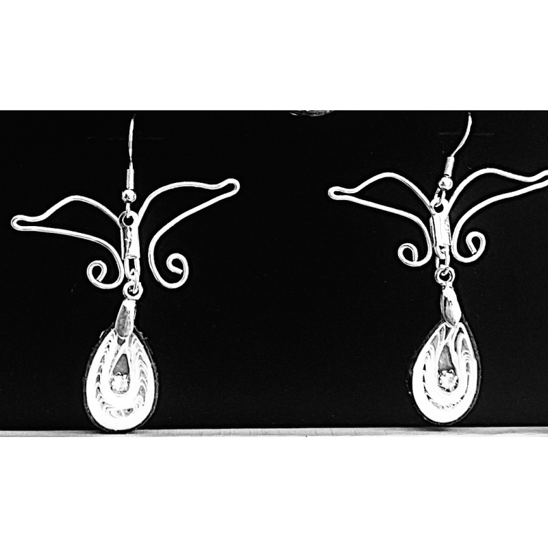 Boucles d'oreilles  Brillant en dentelle noir et blanc   Plaqué argent                C186/B     C227