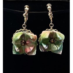 Boucles d'oreilles BO142/B - fleur Lotus verte - plaquées or