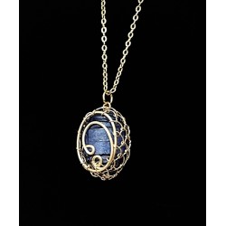 Collier  Cocon de lumière bleue    Plaqué or         C197