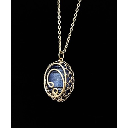 Collier  Cocon de lumière bleue    Plaqué or         C197